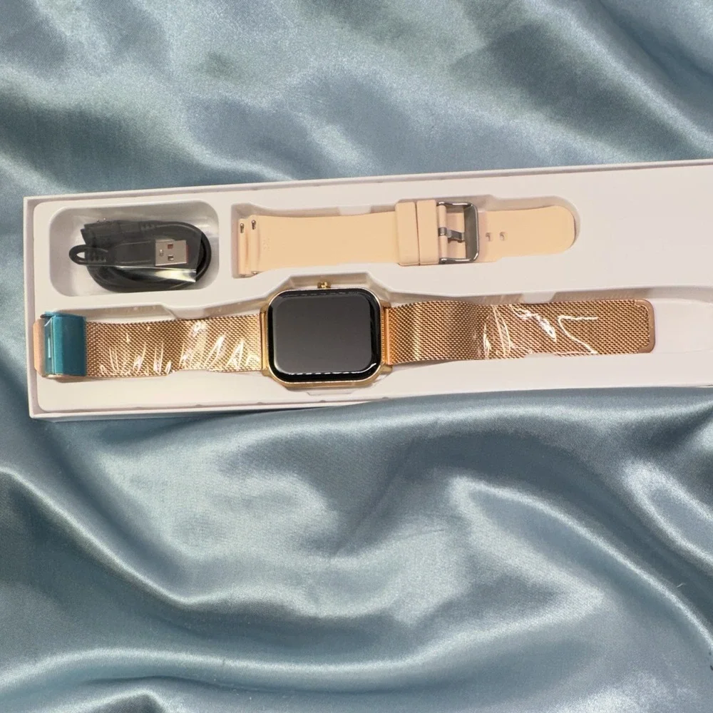 Rose Gold 44mm Smart Watch Touchscreen Bluetooth for Android/iOS w/ 2 Bands USB
